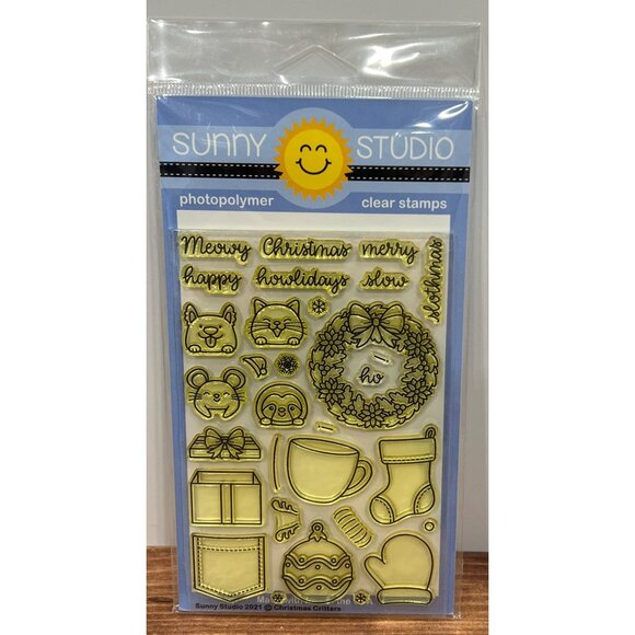 Sunny Studio Christmas Critters Clear Stamp Set SSCL-312 Cats Wreath Stocking - Picture 1 of 3